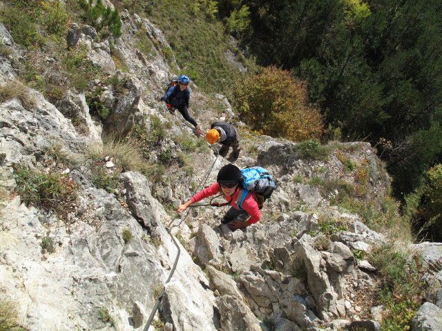 Pittentaler Klettersteig: Irene, Sabrina und Diana in der ersten Querung