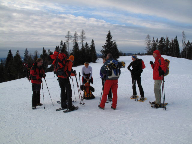 Michael, Peter, Manuela, Claudia, Helmut, Gabriela und Stefan auf der Ganzalm, 1.389 m (31. Dez.)