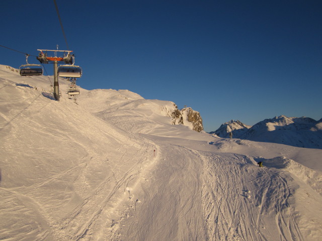 Skiroute 'Pfannenk&ouml;pfe-Valfagehr' von der Valfagehrbahn aus (14. J&auml;n.)