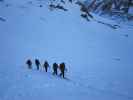 Klaus, Norbert, Christoph, Gudrun und Michaela zwischen Essener-Rostocker-Hütte und Simonysee (2. Apr.)