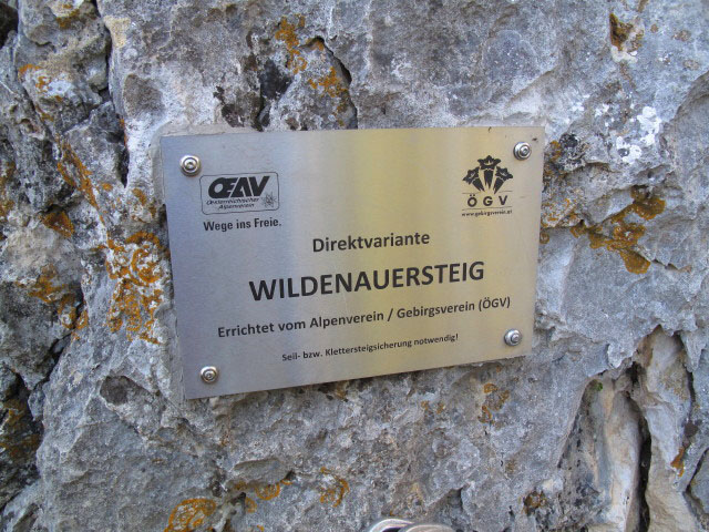 Wildenauer-Klettersteig: Einstiegstafel