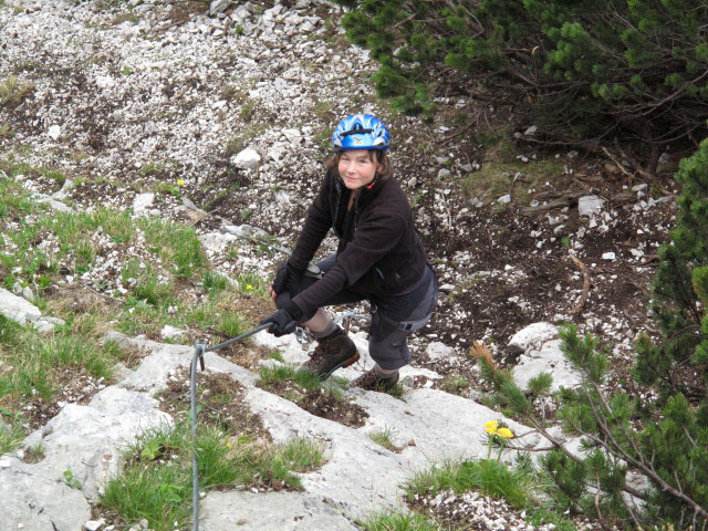 Nordwestlicher Übungsklettersteig Prielschutzhaus: Irene im Einstieg (27. Mai)