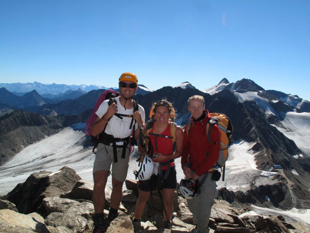 Ich, Gudrun und Christoph auf der Schaufelspitze, 3.332 m (19. Aug.)