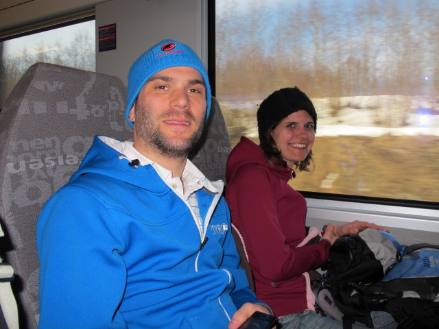 Mathias und Claudia im Zug 517 zwischen Gardermoen und Lillestr&oslash;m