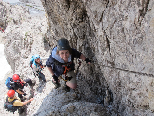 Reinhard, Werner, Diana und Hannelore am Innerkofler-De-Luca-Klettersteig zwischen Gamsscharte und Paternkofel