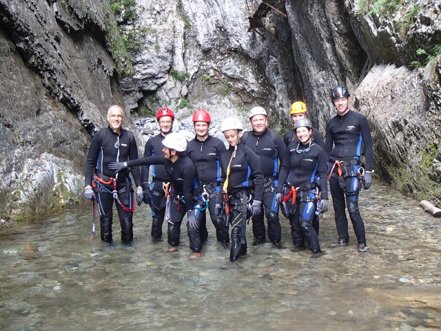 Josef, Klaus, Dominika, Werner, Valentin, Reinhard, Miriam, Ariane und Andreas in der Mauthner Klamm