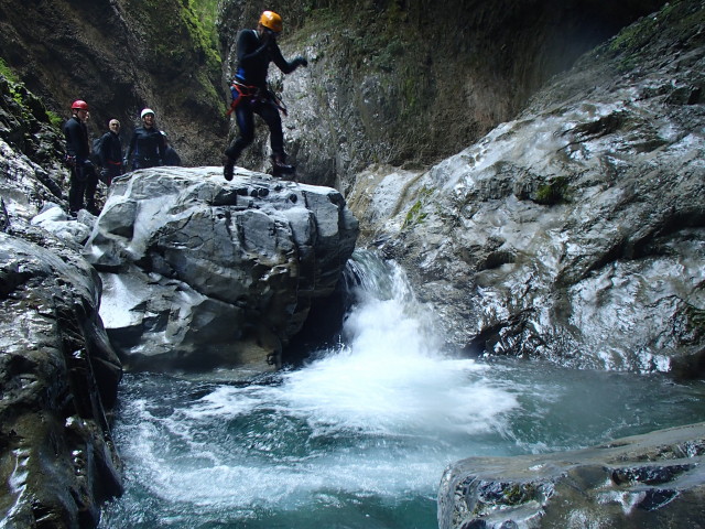 Klabauter-Klettersteig: Werner, Klaus, Josef, Dominika und ich beim ersten Wasserfall