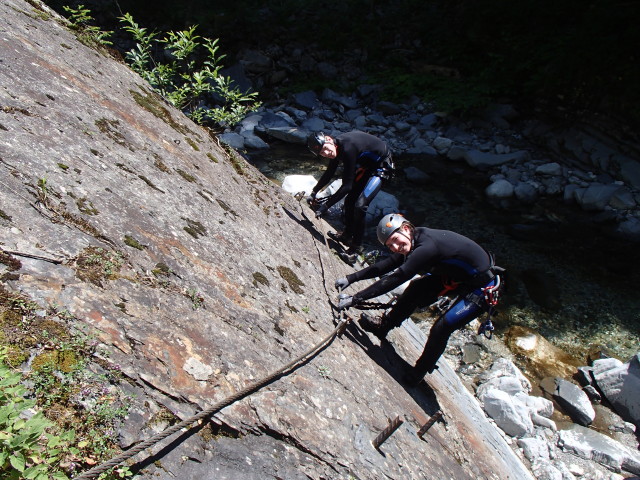 Klabauter-Klettersteig: Andreas und Ariane auf den Klabauterplatten