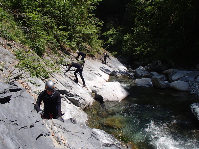 Klabauter-Klettersteig: Ariane, Andreas, Reinhard, Valentin und Werner auf den Klabauterplatten