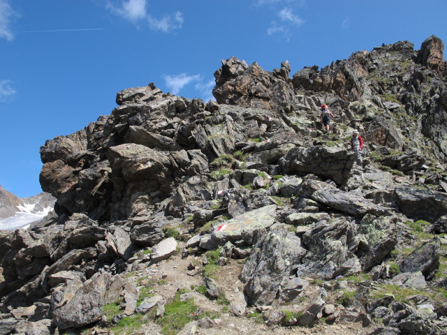 Gudrun und Christoph am westlichen Teil des Adlersteigs zwischen Weißkugelhütte und Vorderem Schmied (15. Aug.)