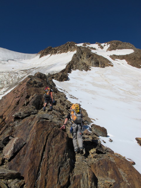 Gudrun und Christoph am Ostgrat der Wei&szlig;kugel (16. Aug.)