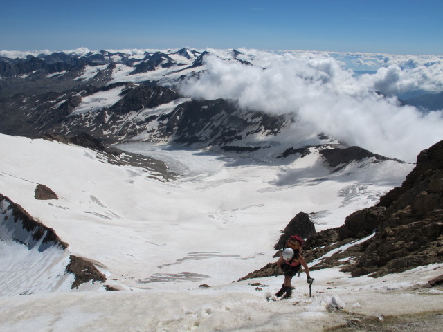 Gudrun am Ostgrat der Wei&szlig;kugel (16. Aug.)