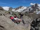 Gudrun, ich und Christoph am östlichen Teil des Adlersteigs zwischen Vorderem Schmied und Weißkugelhütte (15. Aug.)