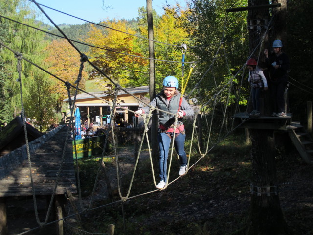 Diana, Daria und Walter im Parcours 'Blaumeise' im Kletterwald Buchenberg