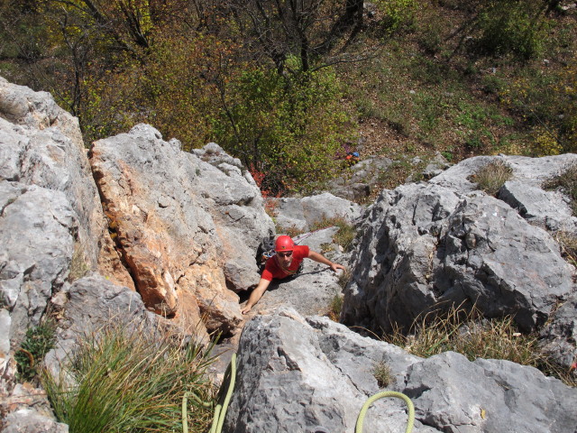 'Hühnerleiter': Dieter in der 1. Seillänge