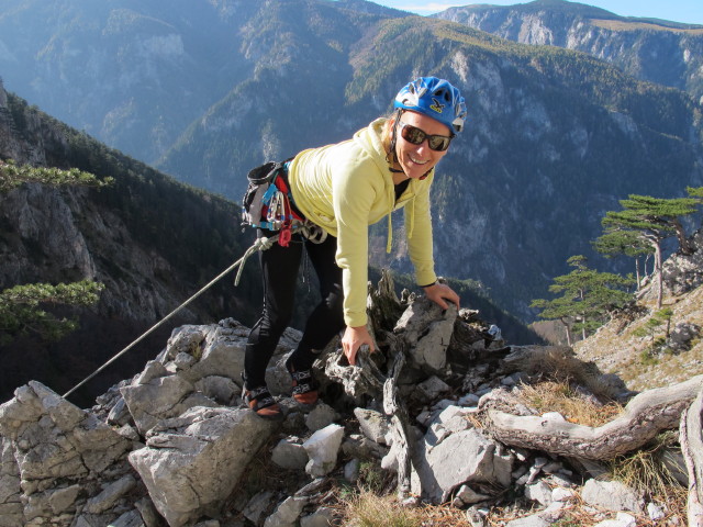 'Brunnerweg': Christiane in der 1. Seillänge