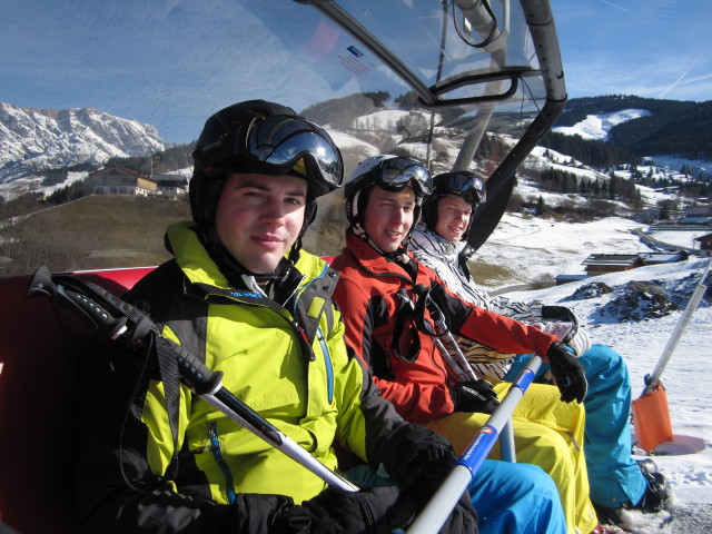 Alexander, Christoph und Sebastian in der 6er-Sesselbahn Schwarzeckalm