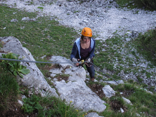 S&uuml;d&ouml;stlicher &Uuml;bungsklettersteig Prielschutzhaus: Hannelore im Einstieg (6. Juni)