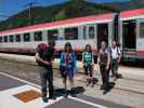 Lukas, Katarina, Doris, Petra und Erich im Bahnhof Hinterstoder, 505 m (6. Juni)