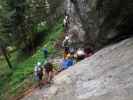 Burgforst-Klettersteig: Diana, Helmut, Josef, Hannelore und Reinhard beim Einstieg (8. Juli)