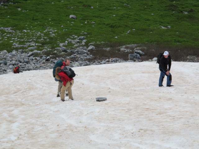 Ernst, Doris, Helmut und Daniel zwischen Obstanser See-Hütte und Obstanser Boden