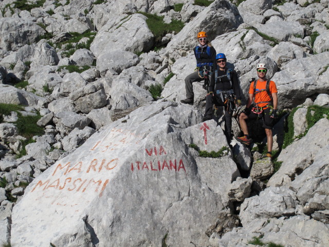 Sabrina, Christian und David zwischen Bivacco Nogara und Via Ferrata Italiana al Mangart (17. Aug.)