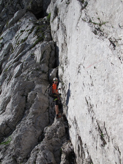 Via Ferrata Italiana al Mangart: David im Einstieg (17. Aug.)