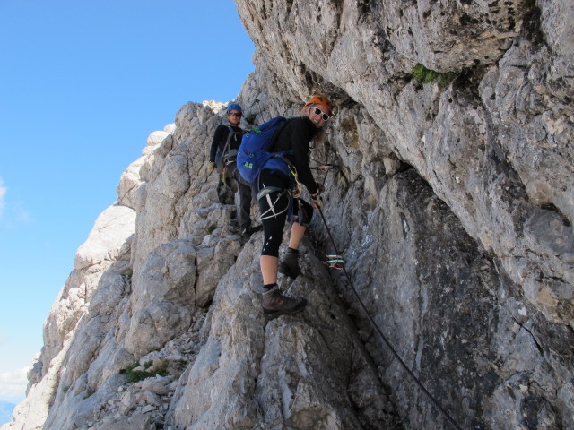 Via Ferrata Italiana al Mangart: Christian und Sabrina im Ausstieg (17. Aug.)