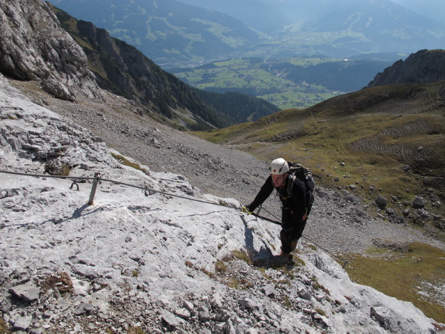 &Uuml;bungsklettersteig Guttenberghaus: David im ersten Teil (4. Okt.)