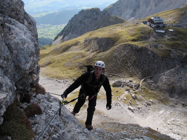 Übungsklettersteig Guttenberghaus: David im Ausstieg (4. Okt.)