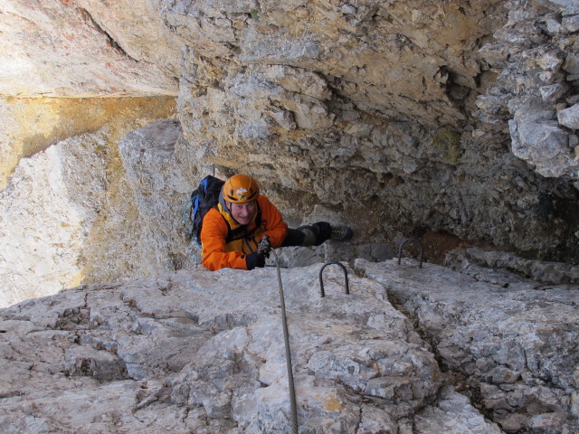 Ramsauer Klettersteig: Erich in der Schl&uuml;sselstelle (5. Okt.)