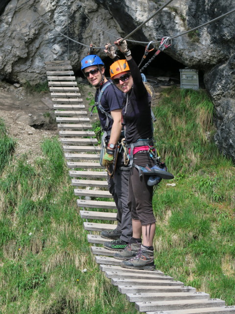 Grünstein-Klettersteig: Christian und Sabrina auf der Heisei-Hängebrücke in der Variante 'Hotelroute'