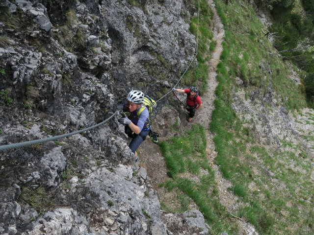 Grünstein-Klettersteig: Romana und Stefan in der Variante 'Gipfelwand'