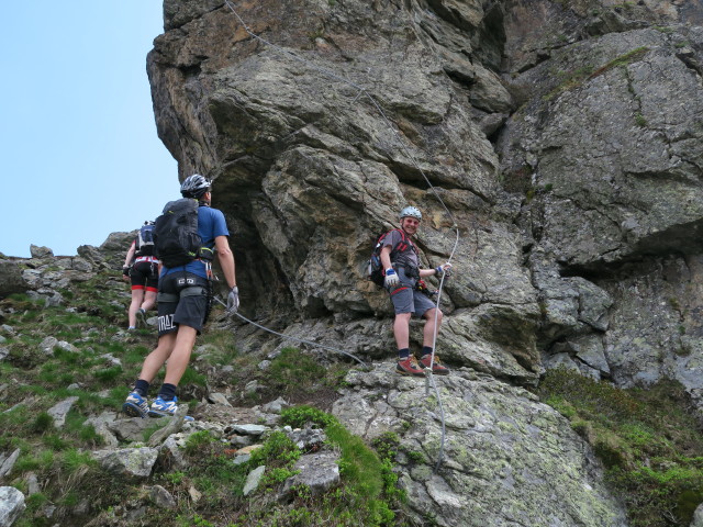 Hirschkarspitze-Klettersteig: Thomas in der schwierigen Einstiegsvariante (6. Juni)