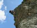 Hirschkarspitze-Klettersteig: Thomas in der schwierigen Einstiegsvariante (6. Juni)