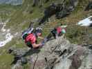 Hirschkarspitze-Klettersteig: Florian und Thomas vor der ersten Seilbrücke (6. Juni)