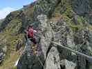 Hirschkarspitze-Klettersteig: Florian auf der ersten Seilbrücke (6. Juni)