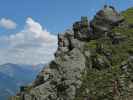 Hirschkarspitze-Klettersteig: Stephanie am Ausstiegsgrat (6. Juni)