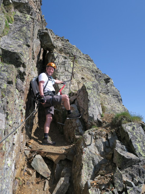 Gl&ouml;dis-Klettersteig: Erich zwischen Einstieg und Rindler Schartl (4. Juli)