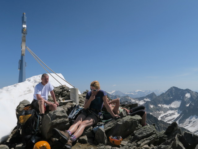 Erich, Evelyn und Miriam am Gl&ouml;dis, 3.206 m (4. Juli)