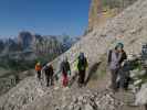 Josef, Bernadette, Evelyn, Ulrike und Bernadette zwischen Rifugio Auronzo und Westliche Zinne-Normalweg