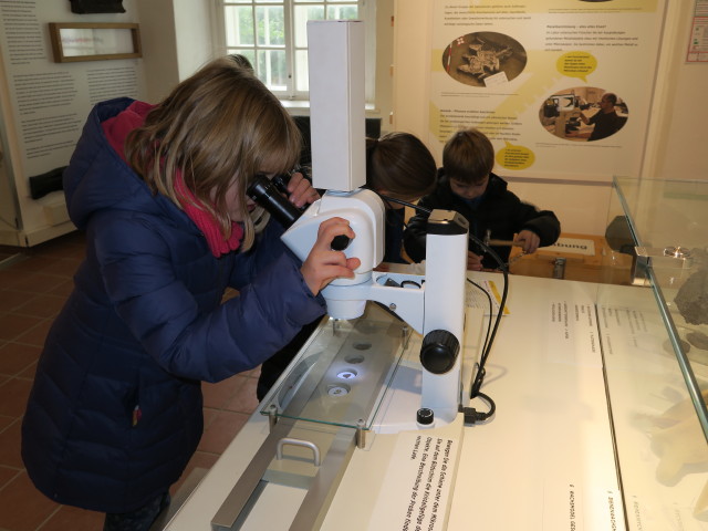 Katja Lin, Anja Liv und Tim im Forscherlabor im Schloss Asparn an der Zaya