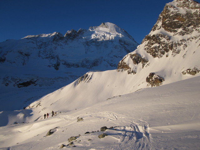 Wolfgang, Birgit und Herbert am Zmuttgletscher (20. März)