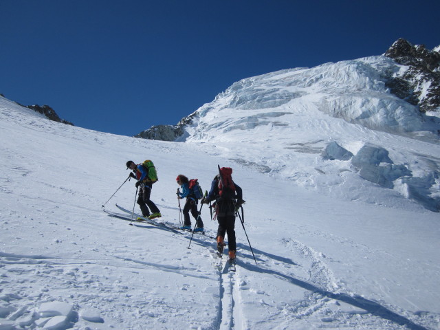 Wolfgang, Anabel und Herbert am Glacier de Pi&egrave;ce (21. M&auml;rz)
