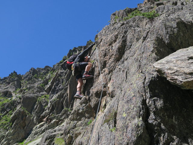 Fernau-Express-Klettersteig: Christoph im Einstieg (13. Aug.)