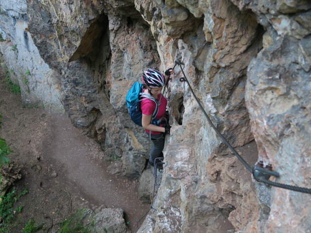 Währinger Klettersteig: Sabine im Einstieg