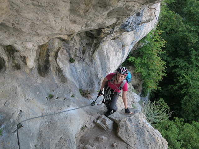 Währinger Klettersteig: Sabine in der Nische