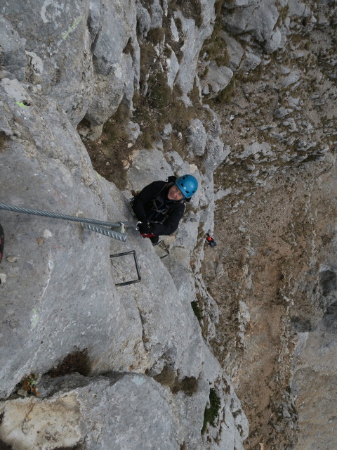 Königschusswand-Klettersteig: Irene im mittleren Teil
