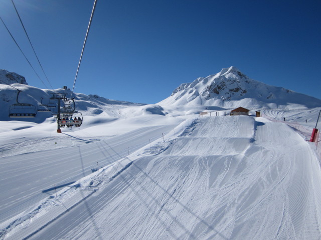 Piste Belle Plagne vom Télésiège Les Blanchets aus (5. März)