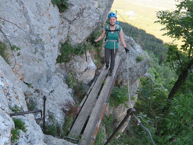 Hanselsteig: Sabine auf der ersten Holzbrücke